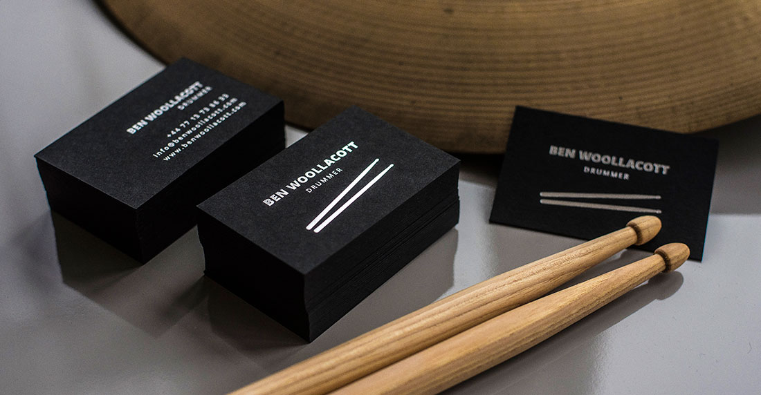 Ben Woollacott drummer based in London business card